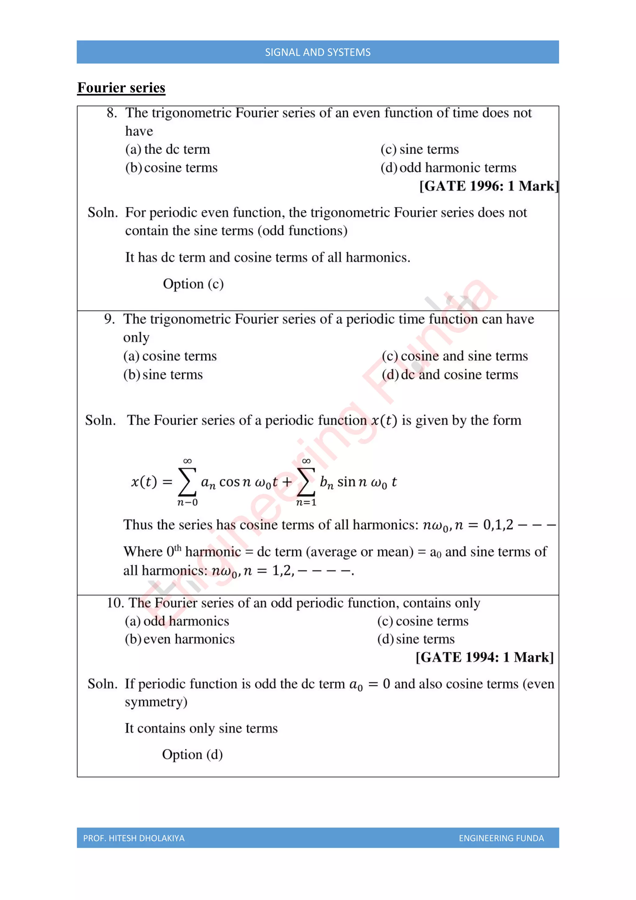PROF. HITESH DHOLAKIYA ENGINEERING FUNDA
SIGNAL AND SYSTEMS
Fourier series
E
n
g
i
n
e
e
r
i
n
g
F
u
n
d
a
 
