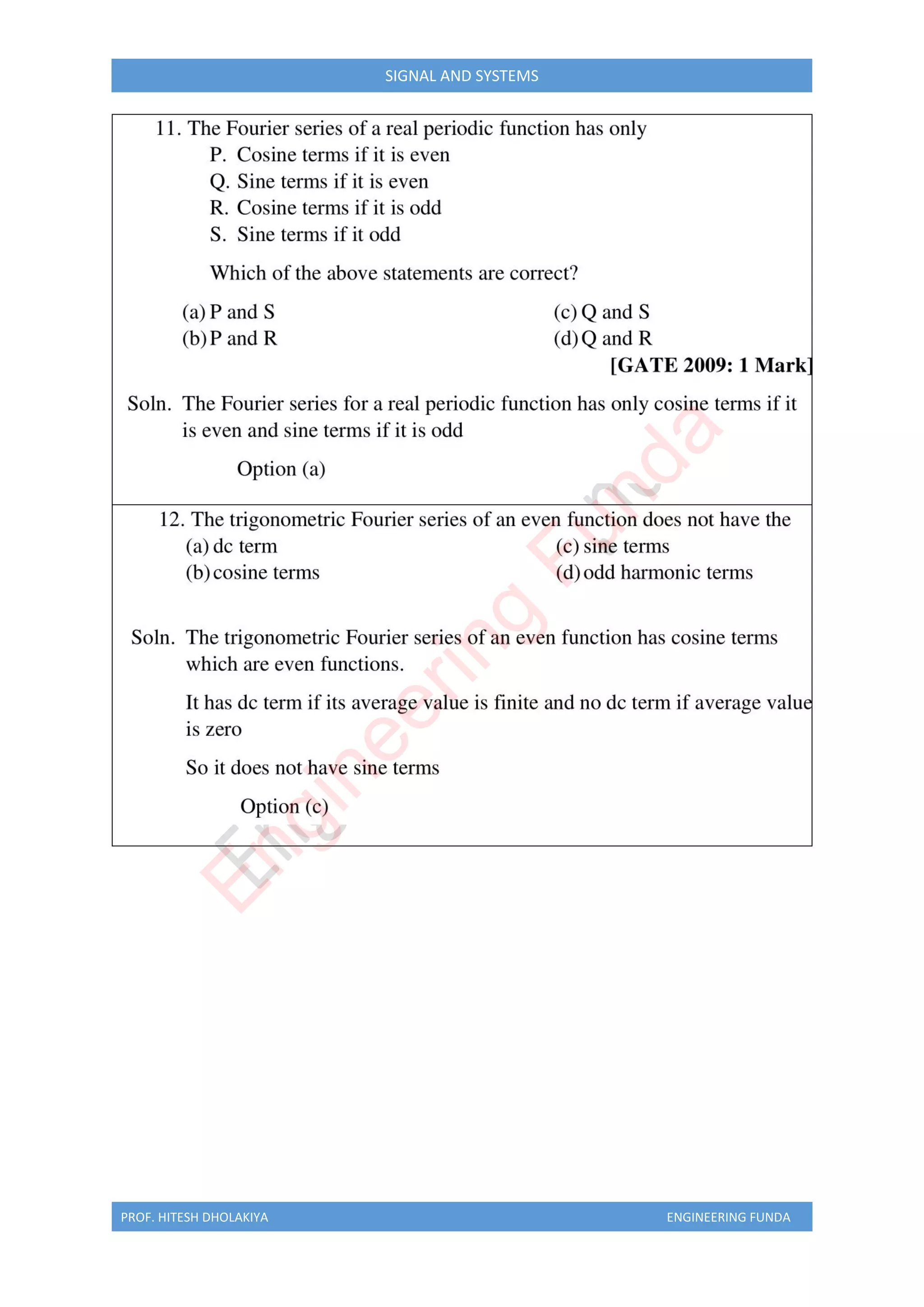 PROF. HITESH DHOLAKIYA ENGINEERING FUNDA
SIGNAL AND SYSTEMS
E
n
g
i
n
e
e
r
i
n
g
F
u
n
d
a
 
