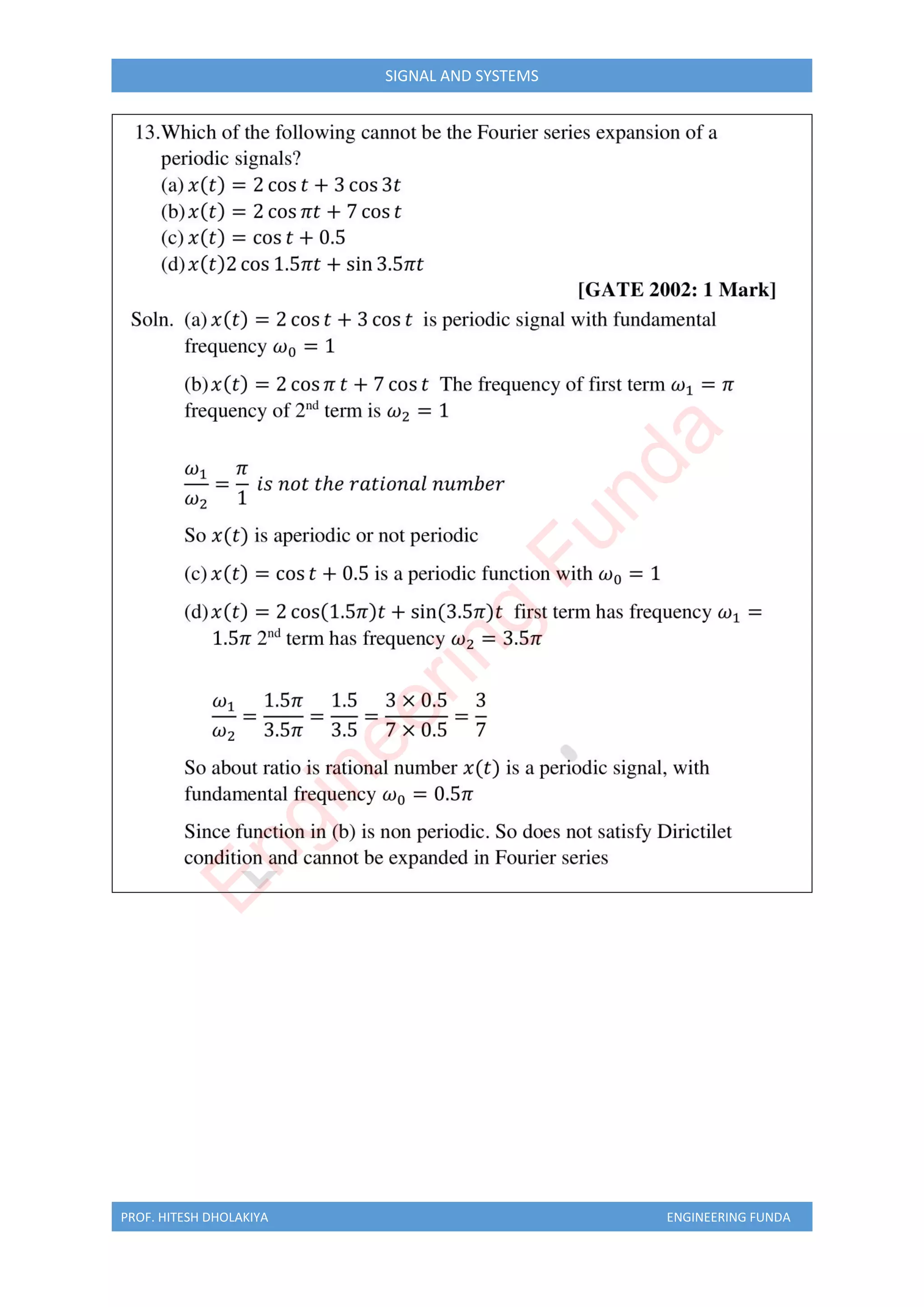 PROF. HITESH DHOLAKIYA ENGINEERING FUNDA
SIGNAL AND SYSTEMS
E
n
g
i
n
e
e
r
i
n
g
F
u
n
d
a
 