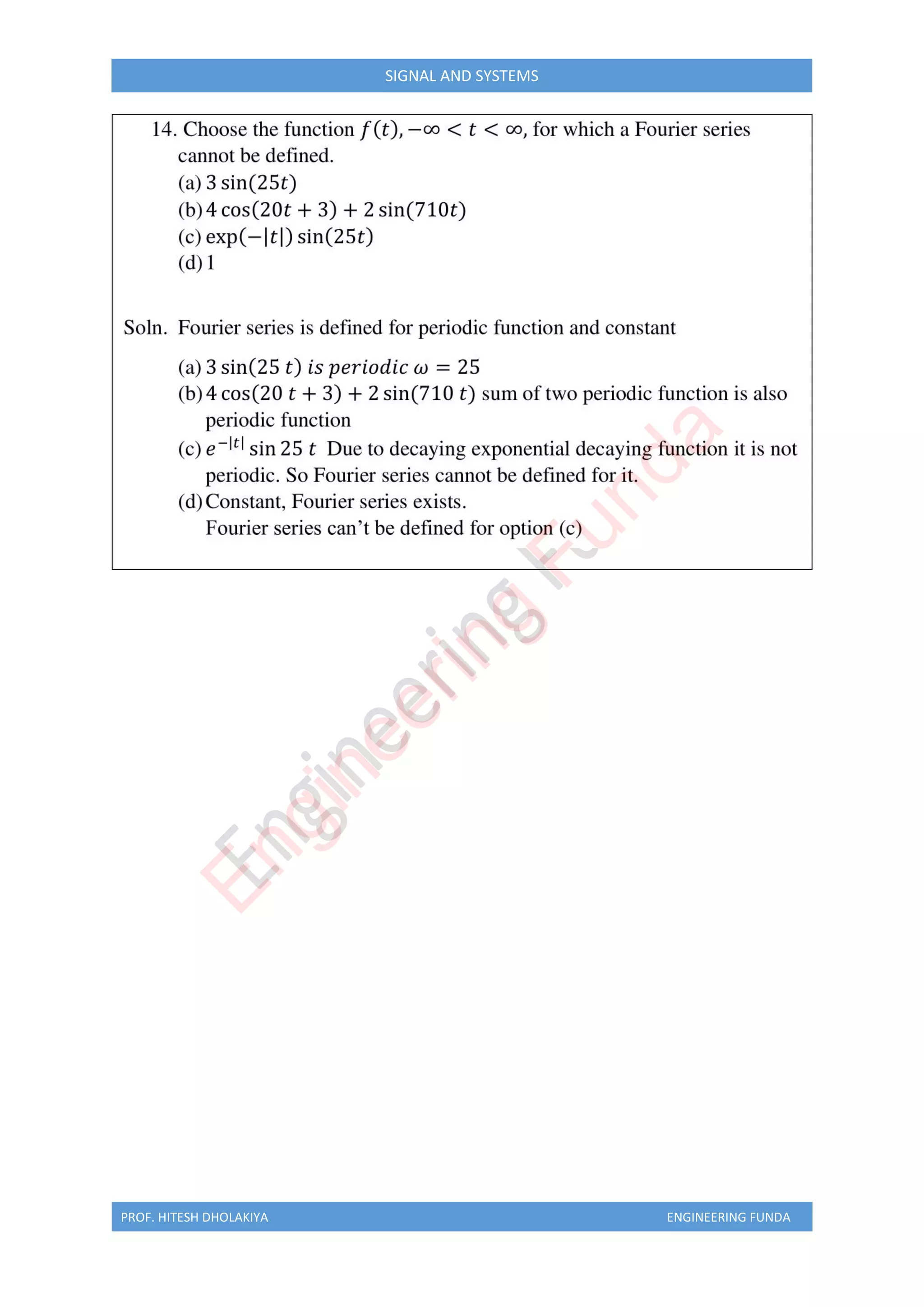 PROF. HITESH DHOLAKIYA ENGINEERING FUNDA
SIGNAL AND SYSTEMS
E
n
g
i
n
e
e
r
i
n
g
F
u
n
d
a
 