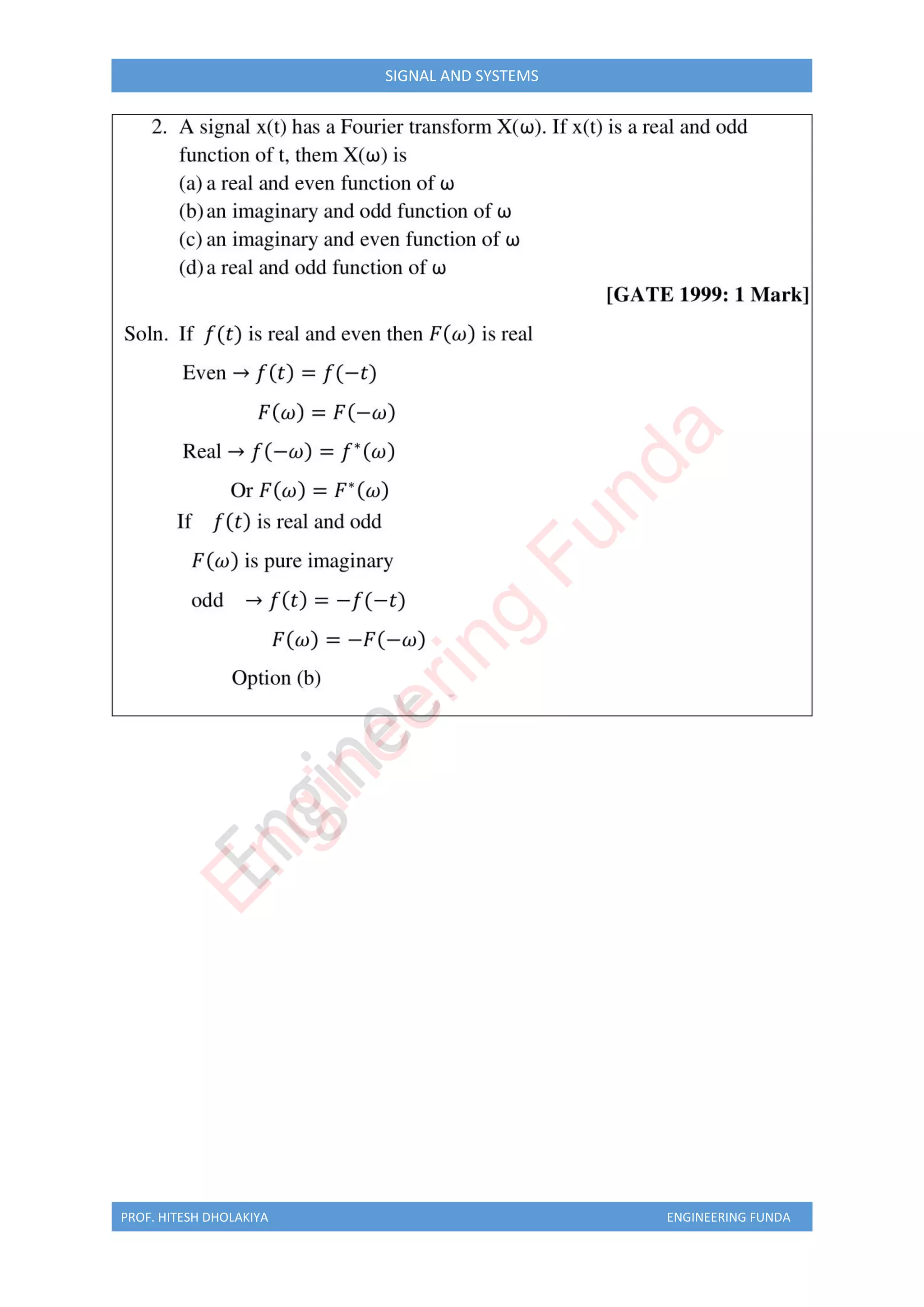 PROF. HITESH DHOLAKIYA ENGINEERING FUNDA
SIGNAL AND SYSTEMS
E
n
g
i
n
e
e
r
i
n
g
F
u
n
d
a
 
