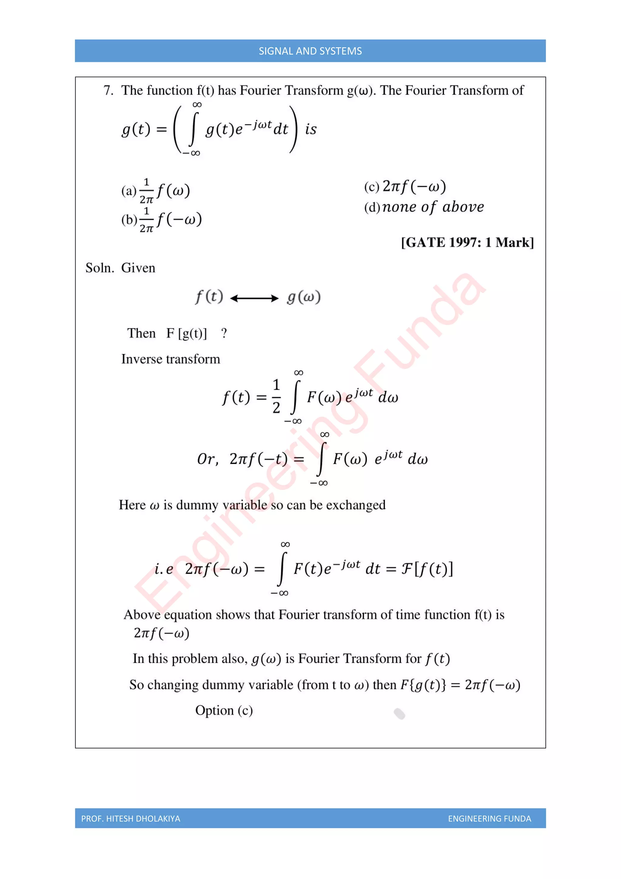 PROF. HITESH DHOLAKIYA ENGINEERING FUNDA
SIGNAL AND SYSTEMS
E
n
g
i
n
e
e
r
i
n
g
F
u
n
d
a
 