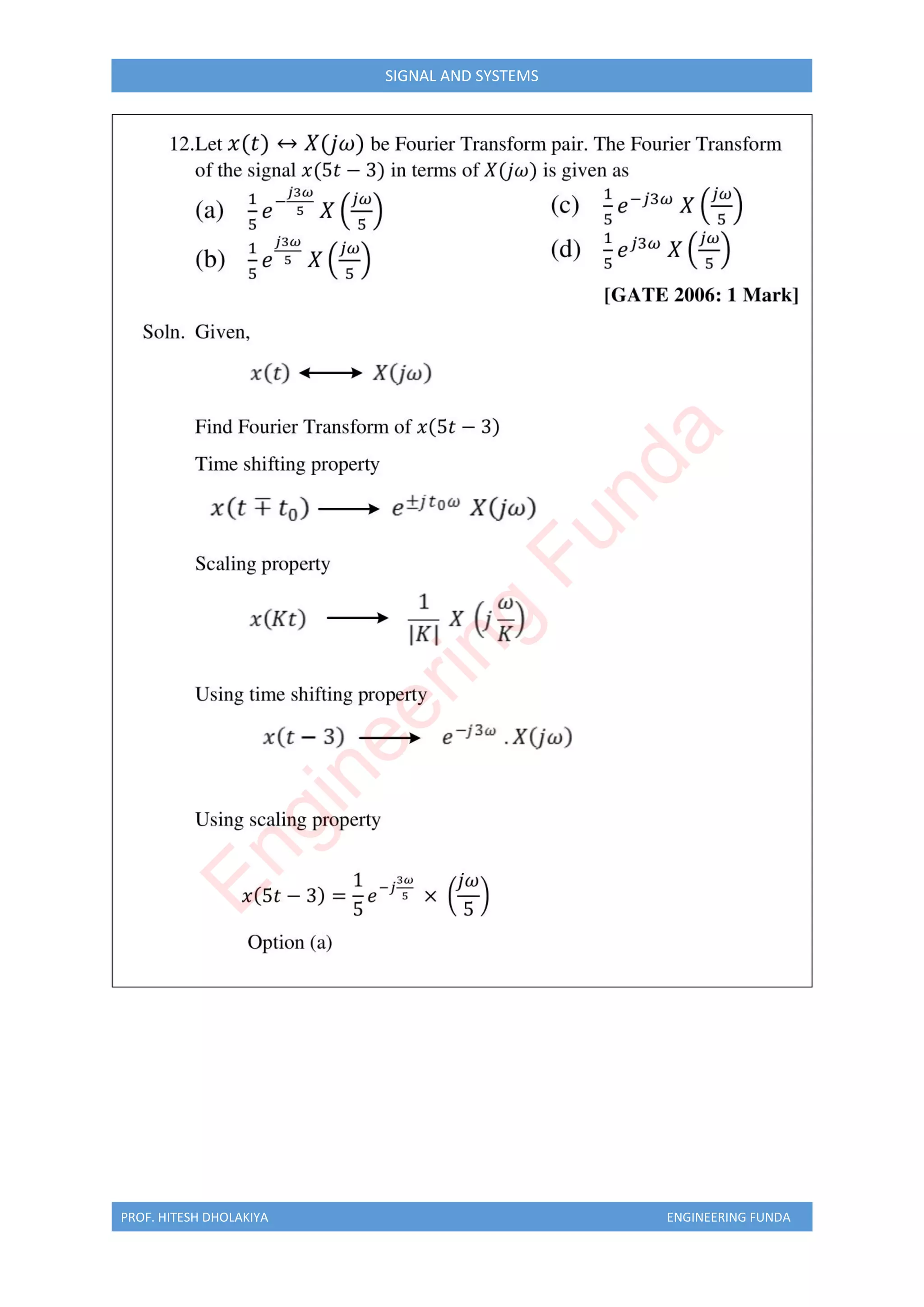 PROF. HITESH DHOLAKIYA ENGINEERING FUNDA
SIGNAL AND SYSTEMS
E
n
g
i
n
e
e
r
i
n
g
F
u
n
d
a
 