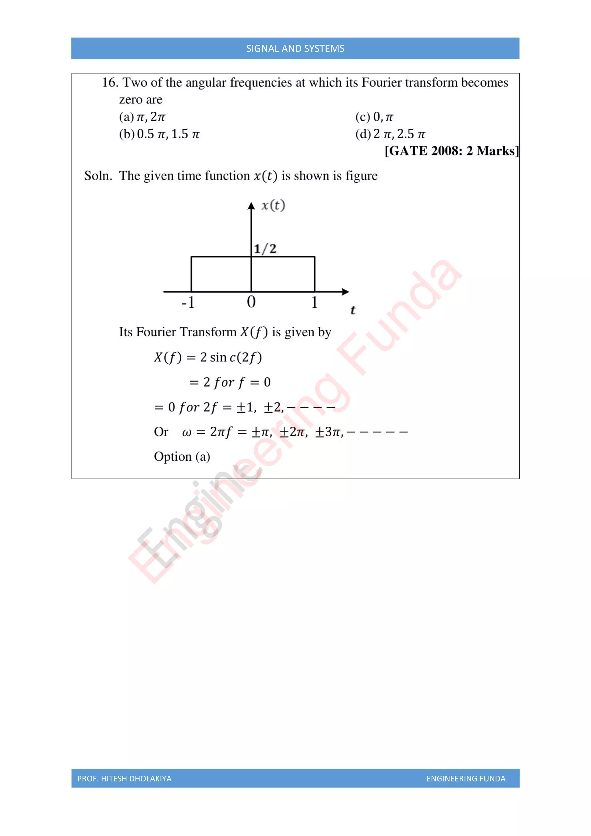 PROF. HITESH DHOLAKIYA ENGINEERING FUNDA
SIGNAL AND SYSTEMS
E
n
g
i
n
e
e
r
i
n
g
F
u
n
d
a
 