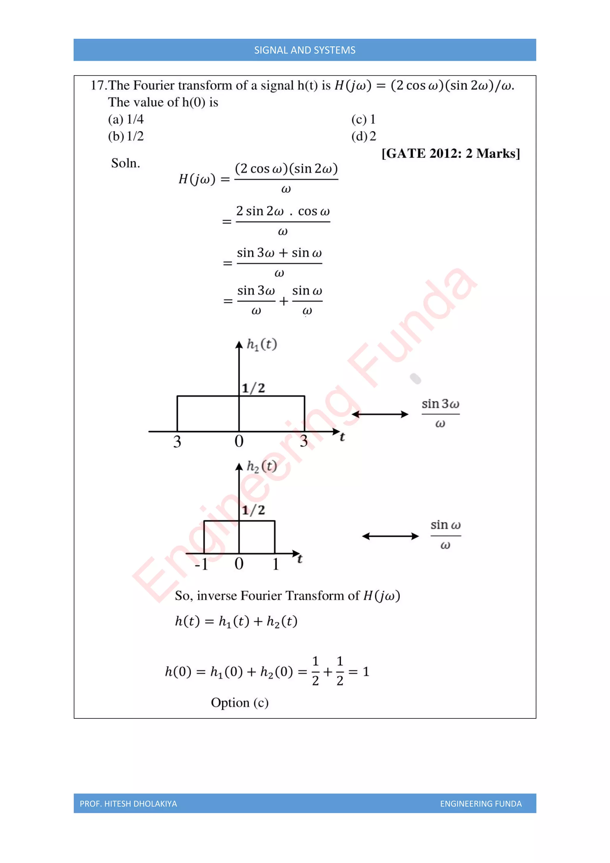 PROF. HITESH DHOLAKIYA ENGINEERING FUNDA
SIGNAL AND SYSTEMS
E
n
g
i
n
e
e
r
i
n
g
F
u
n
d
a
 