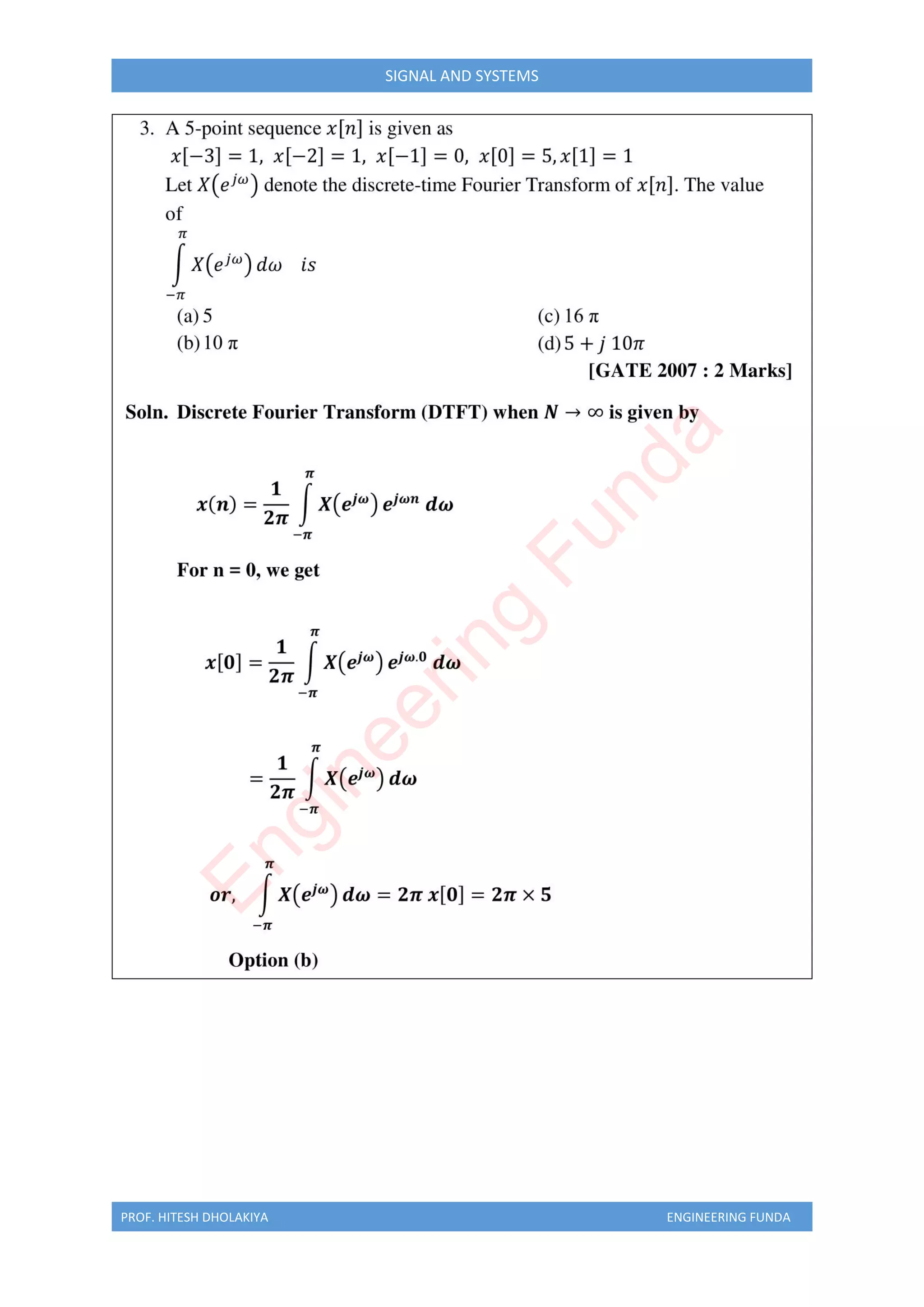PROF. HITESH DHOLAKIYA ENGINEERING FUNDA
SIGNAL AND SYSTEMS
E
n
g
i
n
e
e
r
i
n
g
F
u
n
d
a
 