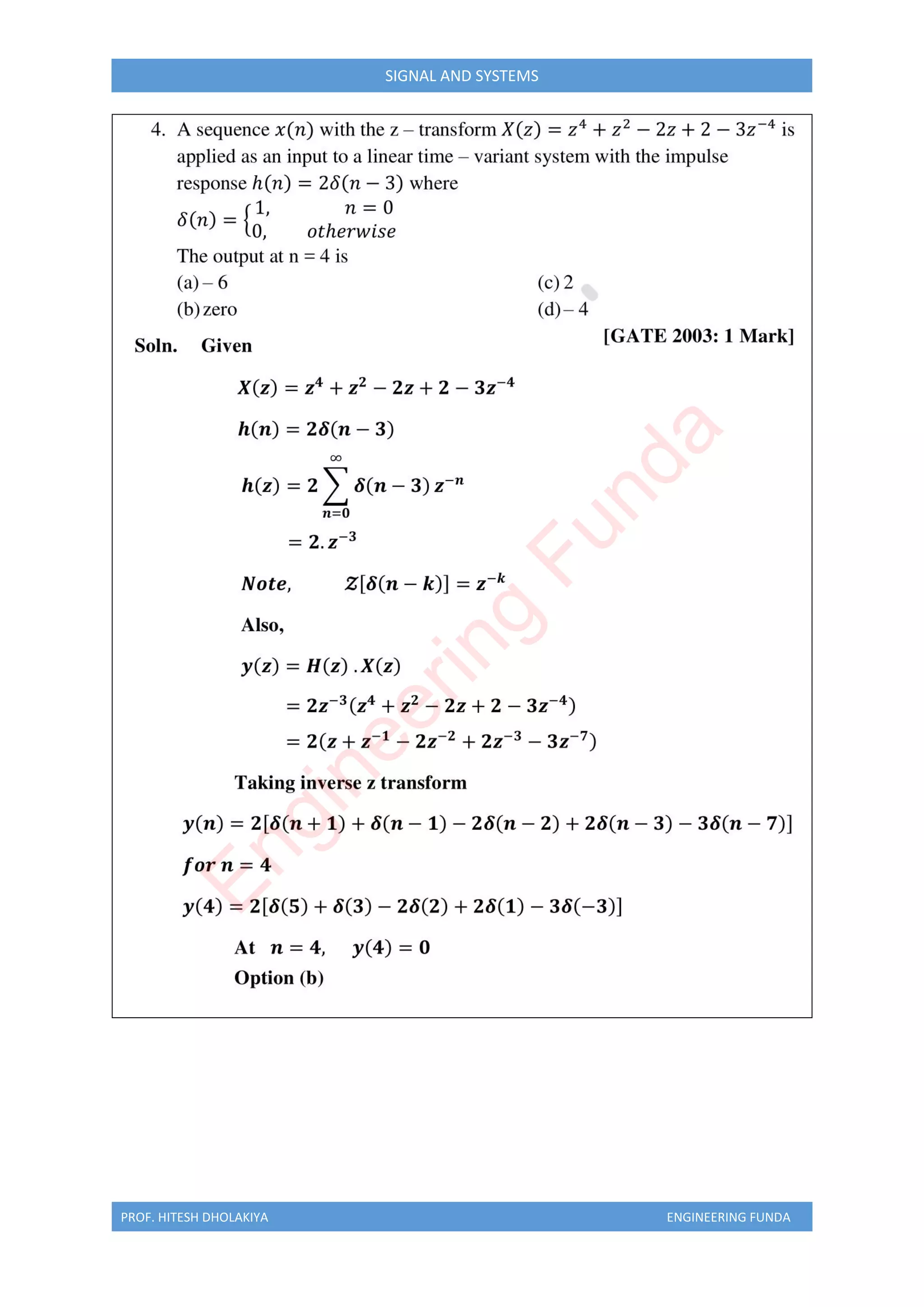 PROF. HITESH DHOLAKIYA ENGINEERING FUNDA
SIGNAL AND SYSTEMS
E
n
g
i
n
e
e
r
i
n
g
F
u
n
d
a
 