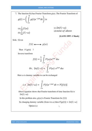 PROF. HITESH DHOLAKIYA ENGINEERING FUNDA
SIGNAL AND SYSTEMS
E
n
g
i
n
e
e
r
i
n
g
F
u
n
d
a
 