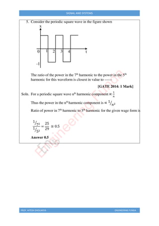 PROF. HITESH DHOLAKIYA ENGINEERING FUNDA
SIGNAL AND SYSTEMS
E
n
g
i
n
e
e
r
i
n
g
F
u
n
d
a
 