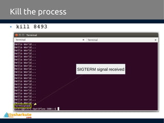 • kill 8493
Kill the process
SIGTERM signal received
 