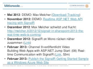 Mittlerweile…

   • Mai 2012: DEMO: Max Melcher (Download-Tracking)
   • November 2012: DEMO: Realtime ASP.NET Web API
   ...