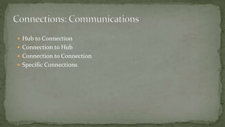  Hub to Connection
 Connection to Hub
 Connection to Connection
 Specific Connections
 