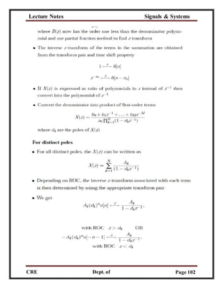 Lecture Notes Signals & Systems
CRE
C
Dept. of
ECE
Page 102
 
