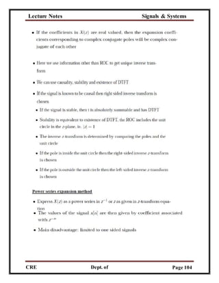 Lecture Notes Signals & Systems
CRE
C
Dept. of
ECE
Page 104
 