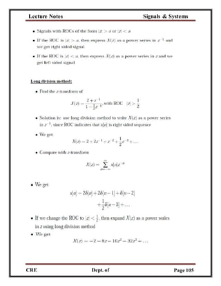 Lecture Notes Signals & Systems
CRE
C
Dept. of
ECE
Page 105
 