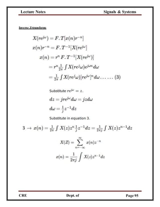 Lecture Notes Signals & Systems
CRE
C
Dept. of
ECE
Page 95
Inverse Z-transform:
 