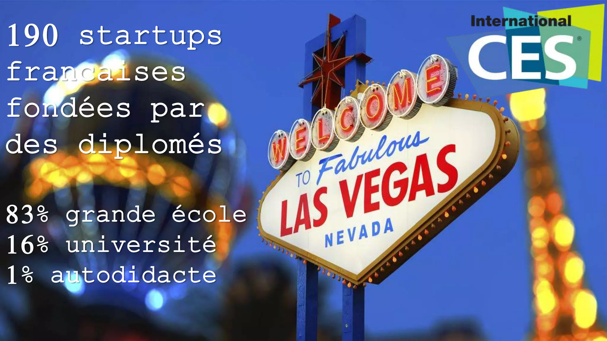 190 startups
francaises
fondées par
des diplomés
83% grande école
16% université
1% autodidacte
 