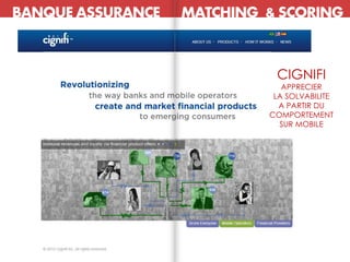 BANQUE ASSURANCE MATCHING & SCORING
CIGNIFI
APPRECIER
LA SOLVABILITE
A PARTIR DU
COMPORTEMENT
SUR MOBILE
 