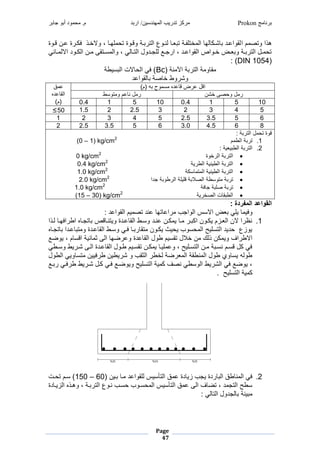 ‫برنامج‬Prokon‫اربد‬ /‫المهندسين‬ ‫تدريب‬ ‫مركز‬‫جابر‬ ‫أبو‬ ‫محمود‬ .‫م‬
Page
47
‫ضغم‬ ‫هومغويص‬‫دوبغ‬ ‫بغعدنغ‬ ‫د‬ ‫غ،غوالخدوغغف‬ ‫شهد‬ ‫دوبغي‬ ‫ديغو‬ ‫غمجي‬ ‫غجندو‬ ‫د‬ ‫خيشفديغي‬ ‫غمج‬ ‫جه‬ ‫لد‬ ‫جاومعدشغ‬
‫غ‬ ‫ن‬ ‫د‬‫د‬ ‫دوشغمالج‬‫د‬ ‫دنغمج‬‫د‬ ‫دياطغ‬‫د‬‫م‬ ‫غ،غومج‬ ‫ج‬ ‫د‬‫د‬‫دشونغمجي‬‫د‬‫دعغجشة‬‫د‬‫ة‬ ‫دشغ،غم‬‫د‬‫دومصغمجاومع‬‫د‬‫دضغخ‬‫د‬ ‫ديغو‬‫د‬ ‫دنغمجي‬‫د‬ ‫ي‬
DIN 1054:‫)غ‬‫غ‬
‫نيغ‬ ‫يغم‬ ‫يغمجي‬ ‫و‬ ‫ا‬Bc‫مرايغ‬ ‫التغمج‬ ‫غمج‬ ‫)غف‬‫غ‬
‫جاومعش‬ ‫صيغ‬ ‫واغخ‬ ‫ول‬‫غ‬
‫وسغ‬ ‫م‬ ‫غ‬ ‫عش‬ ‫ضغ‬ ‫نغع‬ ‫م‬‫غ‬)‫ض‬‫غ‬‫قغ‬ ‫ع‬
‫غ‬ ‫عش‬ ‫مجا‬
)‫ض‬‫غ‬
‫صطغخلن‬ ‫نغو‬‫غ‬‫يوما‬ ‫عضغو‬ ‫نغن‬‫غ‬
12‫غ‬5‫غ‬1‫غ‬2.4‫غ‬12‫غ‬5‫غ‬1‫غ‬2.4‫غ‬
5‫غ‬4‫غ‬3‫غ‬2‫غ‬3‫غ‬2.5‫غ‬2‫غ‬1.5‫غ‬≤50
6‫غ‬5‫غ‬3.5‫غ‬2.5‫غ‬5‫غ‬4‫غ‬3‫غ‬2‫غ‬1‫غ‬
8‫غ‬6‫غ‬4.5‫غ‬3.2‫غ‬6‫غ‬5‫غ‬3.5‫غ‬2.5‫غ‬2‫غ‬
:‫يغ‬ ‫نغمجي‬ ‫وبغي‬‫غ‬
1.‫ضغغغغغغغغغغغغغغغغغغغغغغغغغغغغغغغغغغغغغغغغغغغغغغغغغغغغغغغغغغغغغغغ‬ ‫يغمجا‬ ‫ي‬(0 – 1) kg/cm2
2.:‫ريغ‬ ‫ر‬ ‫يغمجا‬ ‫مجي‬
‫خوبغغغغغغغغغغغغغغغغغغغغغغغغغغغغغغغغغغغغغغغغغغغغغغغغغغغغغغغغغغ‬ ‫يغمج‬ ‫مجي‬0 kg/cm2
‫ريغغغغغغغغغغغغغغغغغغغغغغغغغغغغغغغغغغغغغغغغغغغغغغ‬ ‫يغمجارنريغمجا‬ ‫مجي‬0.4 kg/cm2
‫يغغغغغغغغغغغغغغغغغغغغغغغغغغغغغغغغغغغغغغغغغغغ‬ ‫م‬ ‫ي‬ ‫يغمجارنريغمج‬ ‫مجي‬1.0 kg/cm2
‫غ‬
‫يغةشمغغغغغغغغغغغغغغغغغغغغغغغ‬ ‫او‬ ‫شرشيغمج‬ ‫يغ‬ ‫يومايغمجصال‬ ‫يغ‬ ‫ي‬2.0 kg/cm2‫غ‬
‫فيغغغغغغغغغغغغغغغغغغغغغغغغغغغغغغغغغغغغغغغغغغغغغغغغغغغغغ‬ ‫يغة‬ ‫يغصش‬ ‫ي‬1.0 kg/cm2
‫ريغغغغغغغغغغغغغغغغغغغغغغغغغغغغغغغغغغغغغغغغغ‬ ‫تغمجصخ‬ ‫ا‬ ‫مجا‬(15 – 30) kg/cm2
‫غ‬
: ‫المفردة‬ ‫القواعد‬
‫غغغغغغغغغ‬:‫رضغمجاومعشغ‬ ‫غعنشغيص‬ ‫يه‬ ‫مع‬ ‫غ‬ ‫ضغمالمصغمجومة‬ ‫غ‬ ‫غرش‬ ‫وفر‬‫غ‬
1.‫غجدومغ‬ ‫مفهد‬ ‫غما‬ ‫يةد‬ ‫صغ‬ ‫عدشبغوريند‬ ‫دنغعندشغومداغمجا‬ ‫غر‬ ‫د‬ ‫غ‬ ‫د‬ ‫دونغم‬ ‫دزضغر‬ ‫مغالنغمج‬ ‫نظ‬
‫غ‬ ‫يةد‬ ‫عدشمغ‬ ‫ي‬ ‫عدشبغو‬ ‫غومداغمجا‬ ‫غفد‬ ‫د‬ ‫يا‬ ‫دونغ‬ ‫رثغر‬ ‫غر‬ ‫مو‬ ‫شرشغمجيمشرحغمج‬ ‫غغ‬ ‫روز‬
‫نغخالنغيامرضغاونغمجا‬ ‫غ‬ ‫نغوج‬ ‫مفغور‬ ‫مالا‬‫عغ‬ ‫ضغ،غرو‬ ‫م‬ ‫نريغم‬ ‫غمجطغث‬ ‫ه‬ ‫عشبغوع‬
‫غ‬ ‫راغومدا‬ ‫عدشبغمجدطغلد‬ ‫دنغيامدرضغادونغمجا‬ ‫غر‬ ‫شرد‬ ‫دنغمجيمدشرحغ،غوع‬ ‫يغ‬ ‫مدضغنمد‬ ‫نغ‬ ‫غ‬ ‫ف‬
‫غمجاونغ‬ ‫ور‬ ‫يم‬ ‫فررنغ‬ ‫رارنغا‬ ‫غوغل‬ ‫غمجثا‬ ‫يغجخا‬ ‫ناايغمج‬ ‫ولغاونغمج‬ ‫غرم‬ ‫اوج‬
‫دعغ‬ ‫غ‬ ‫فد‬ ‫راغا‬ ‫دنغلد‬ ‫غ‬ ‫دعغفد‬ ‫ريغمجيمشرحغورو‬ ‫غنصفغ‬ ‫راغمجوما‬ ‫غمجل‬ ‫عغف‬ ‫،غرو‬
‫ريغمجيم‬.‫شرحغغ‬
2.‫درنغ‬ ‫غ‬ ‫د‬ ‫قغمجيأمرصغجشاومعشغ‬ ‫شبغع‬ ‫غزر‬ ‫شبغرة‬ ‫اقغمج‬ ‫ن‬ ‫غمج‬ ‫ف‬150 – 60‫دتغ‬ ‫)غمدضغي‬
‫شبغ‬ ‫غمجزرد‬ ‫ديغ،غوهدو‬ ‫غمجي‬ ‫غندو‬ ‫مد‬ ‫غ‬ ‫مدو‬ ‫قغمجيأمرصغمج‬ ‫فغمجطغع‬ ‫شغ،غي‬ ‫ماحغمجية‬
:‫غ‬ ‫ج‬ ‫جةشونغمجي‬ ‫رنيغ‬‫غ‬
‫غ‬
 