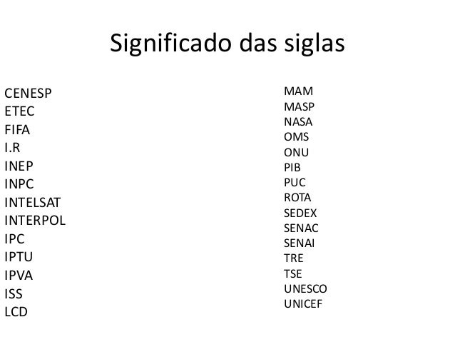 Significado das siglas