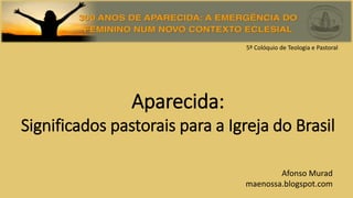 Aparecida:
Significados pastorais para a Igreja do Brasil
Afonso Murad
maenossa.blogspot.com
5º Colóquio de Teologia e Pastoral
 