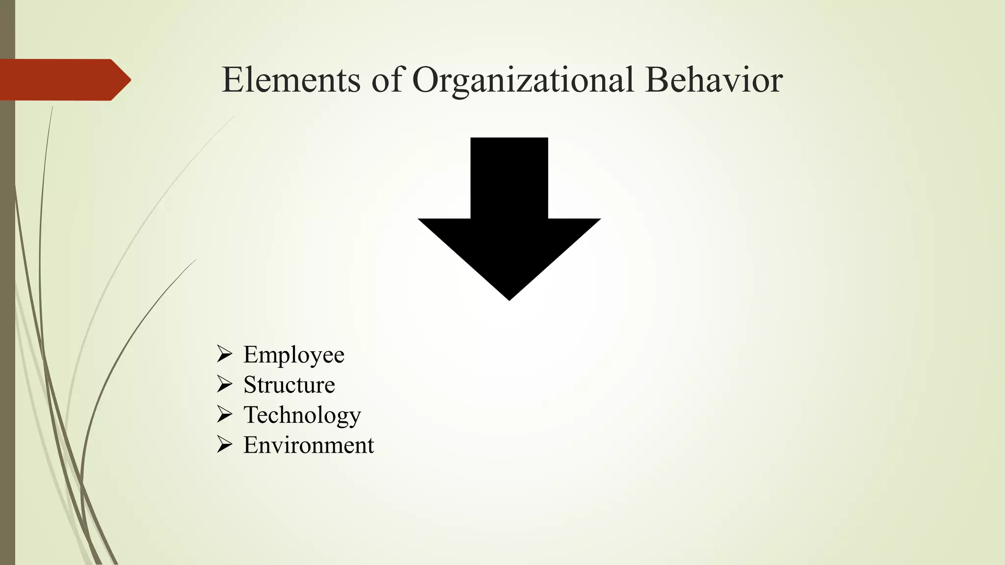 Elements of Organizational Behavior
Employee
Structure
Technology
Environment