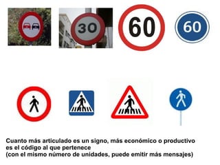 Cuanto más articulado es un signo, más económico o productivo
es el código al que pertenece
(con el mismo número de unidades, puede emitir más mensajes)
 