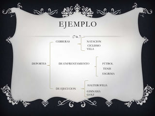 EJEMPLO
CERRERAS NATACION
CICLISMO
VELA
DEPORTES DE ENFRENTAMIENTO FÙTBOL
TENIS
ESGRIMA
HALTEROFILIA
DE EJECUCION
GIMNASIA
GOLF
 