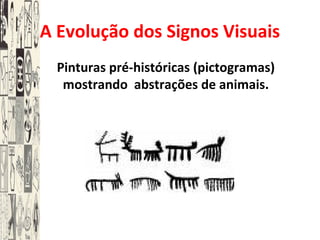 A Evolução dos Signos Visuais
Pinturas pré-históricas (pictogramas)
mostrando abstrações de animais.
 