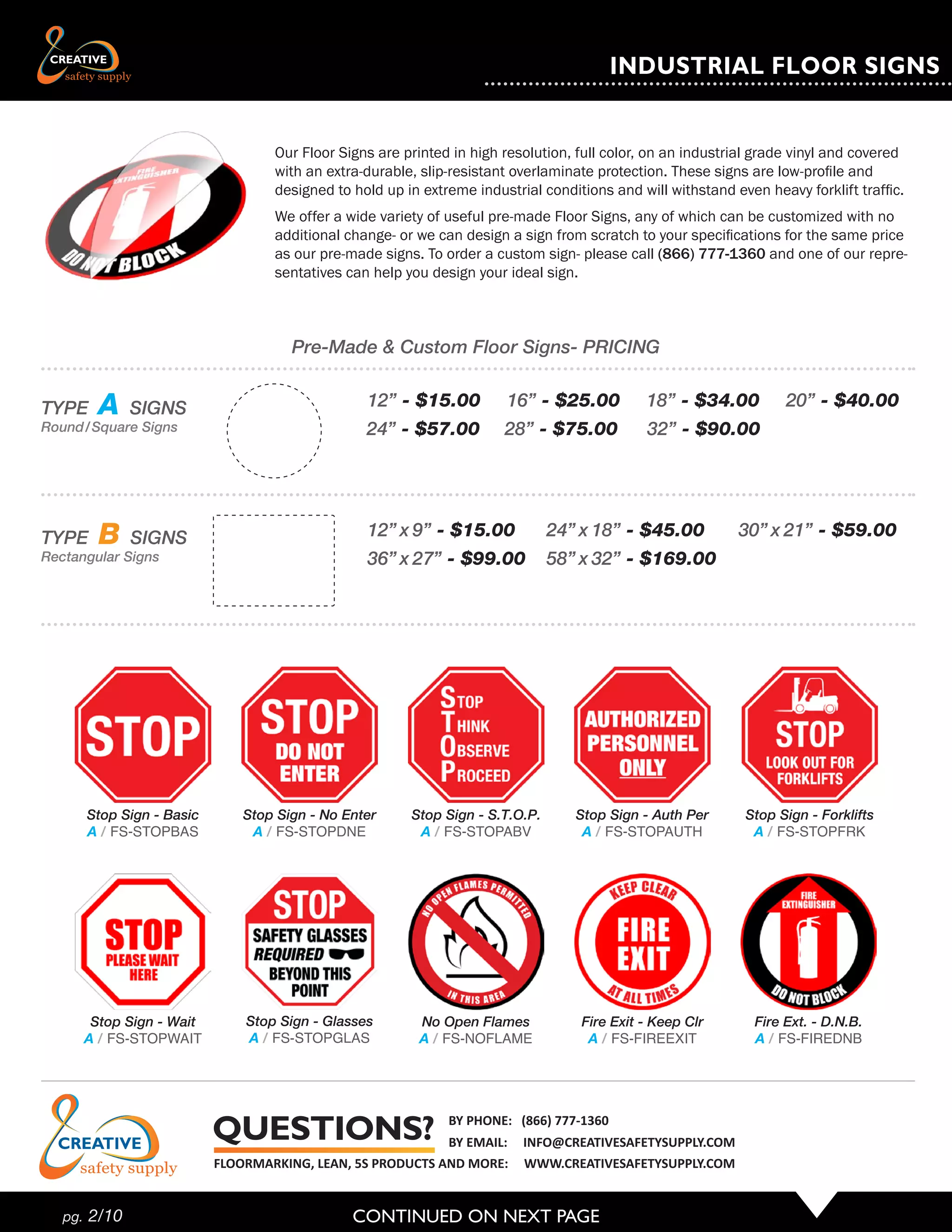 Floor Signs, banners Creative Safety Supply Catalog | PDF
