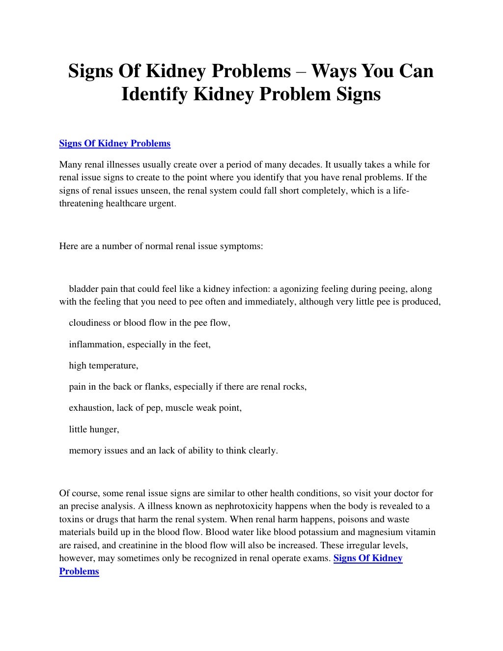 Signs Of Kidney Problems Ways You Can Identify Kidney Problem Signs