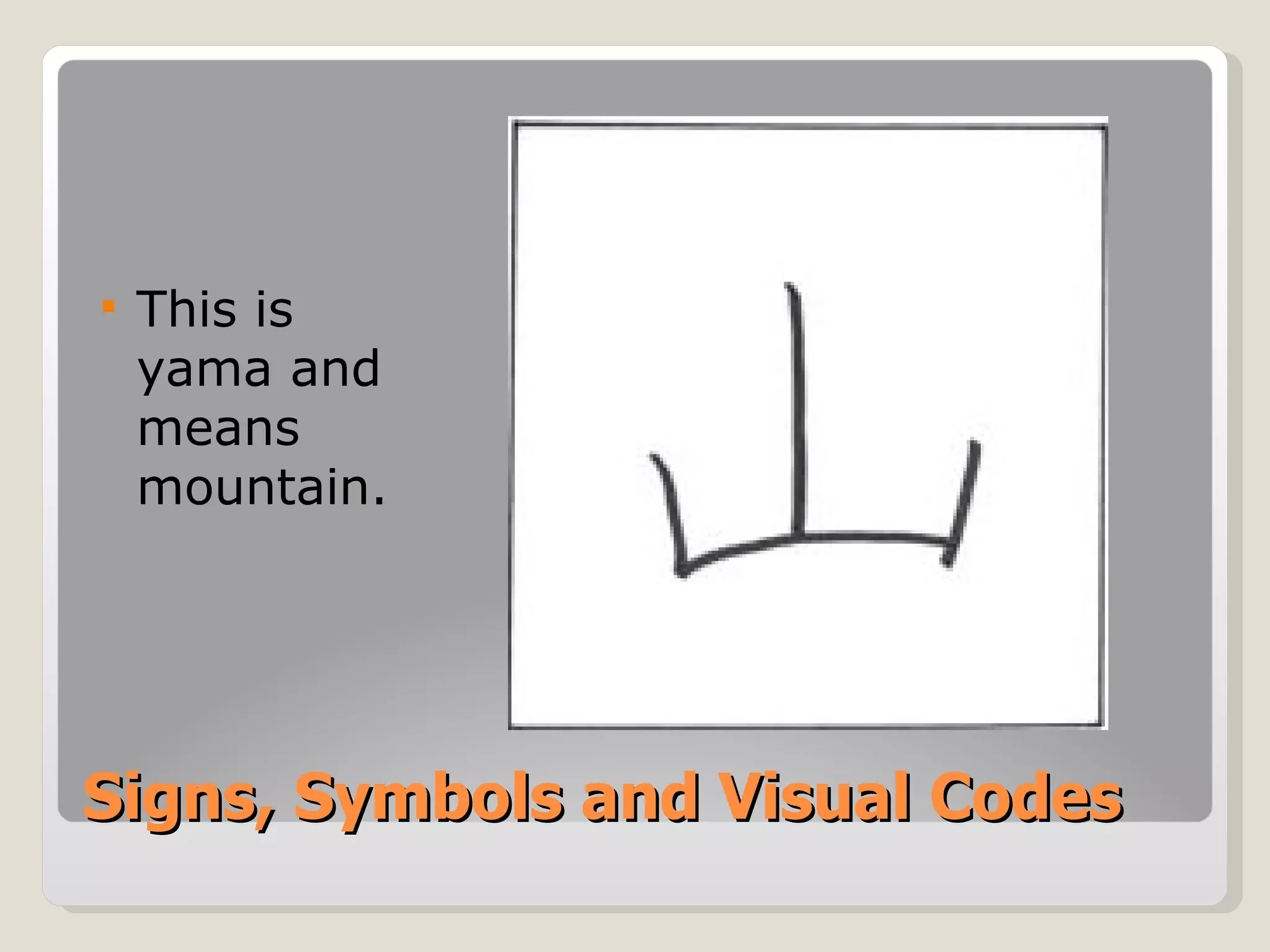 Signs, Symbols and Visual Codes This is yama and means mountain. 