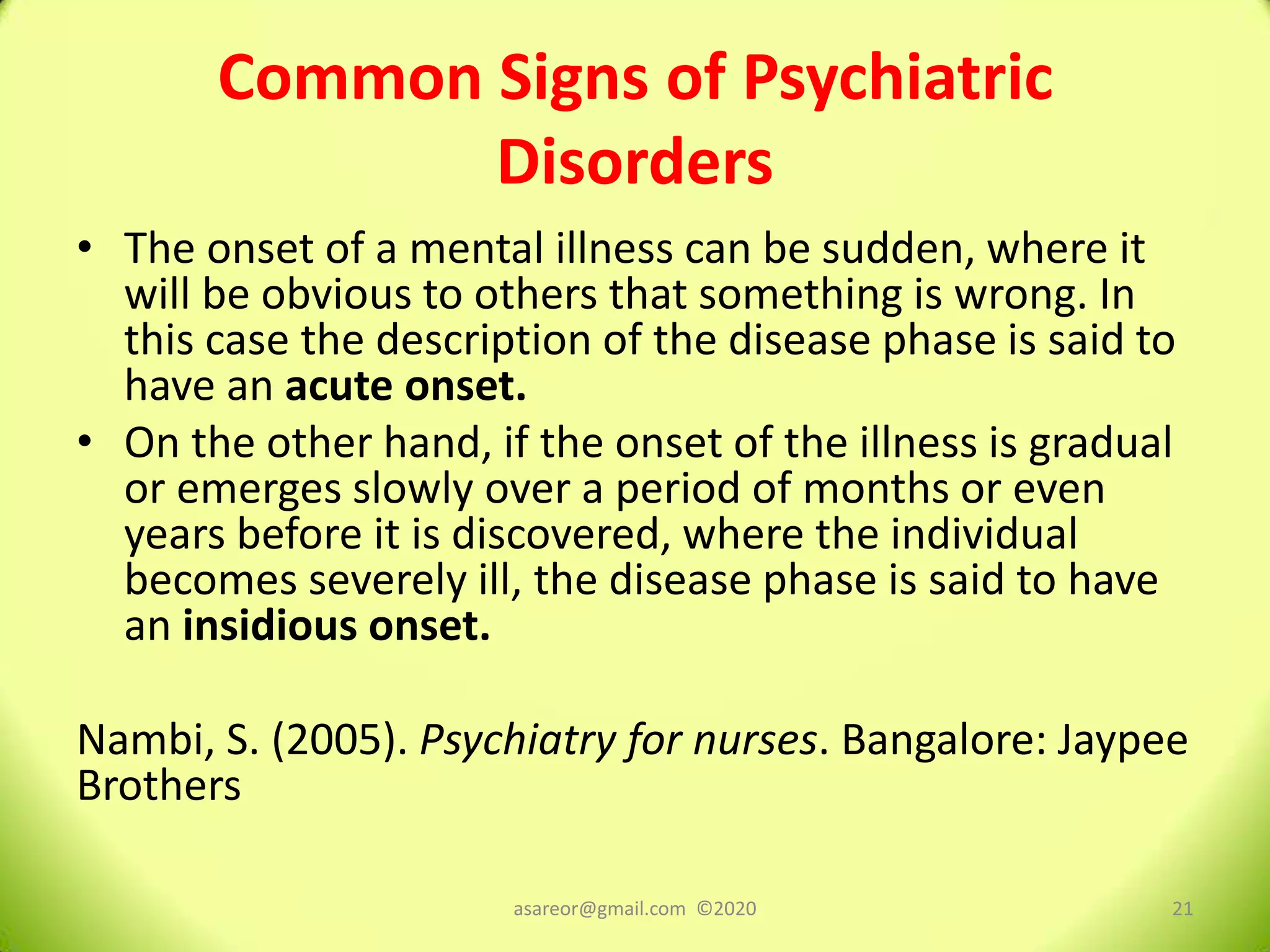 Signs & symptoms of psychiatric disorders | PDF