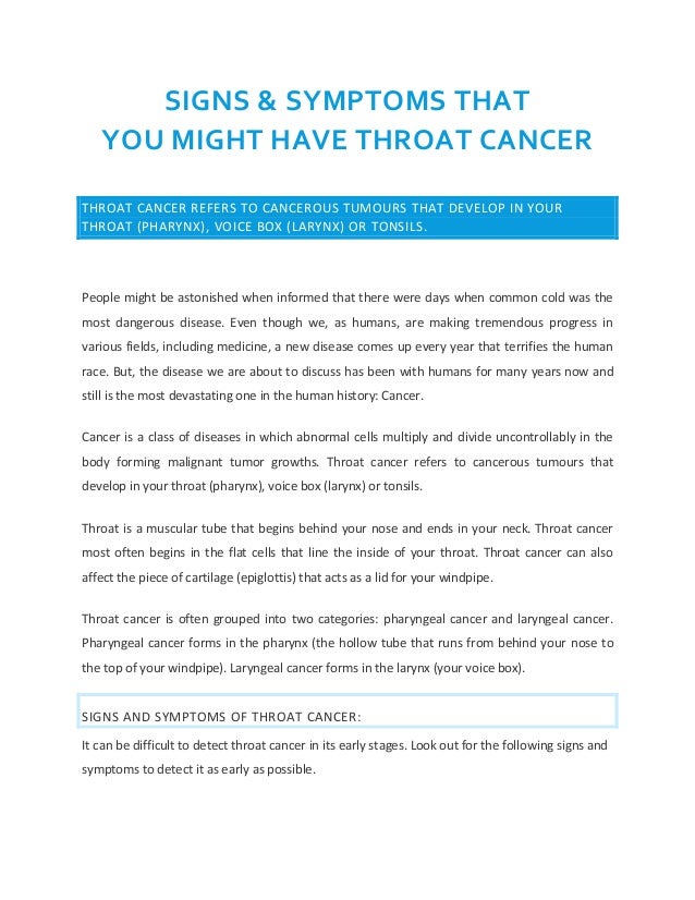 What are common symptoms of throat cancer?