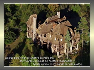 Sé que para volar solamente se requiere  dar fuerza a las alas de nuestra imaginación y  tomar rumbo hasta donde la nada existe.   