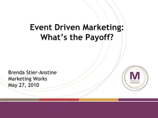 Event Driven Marketing: What’s the Payoff? Brenda Stier-Anstine Marketing Works May 27, 2010 