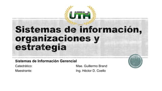Sistemas de Información Gerencial
Catedrático: Mae. Guillermo Brand
Maestrante: Ing. Héctor D. Coello
 