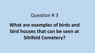Question # 3
What are examples of birds and
bird houses that can be seen at
Sihlfeld Cemetery?
 