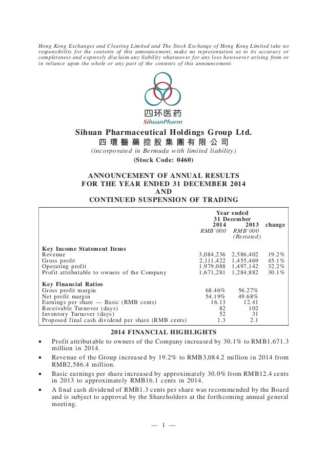 Sihuan (460 HK) Auditor Disclaimer of Opinion Sihuan (460 HK) Auditor Disclaimer of Opinion
