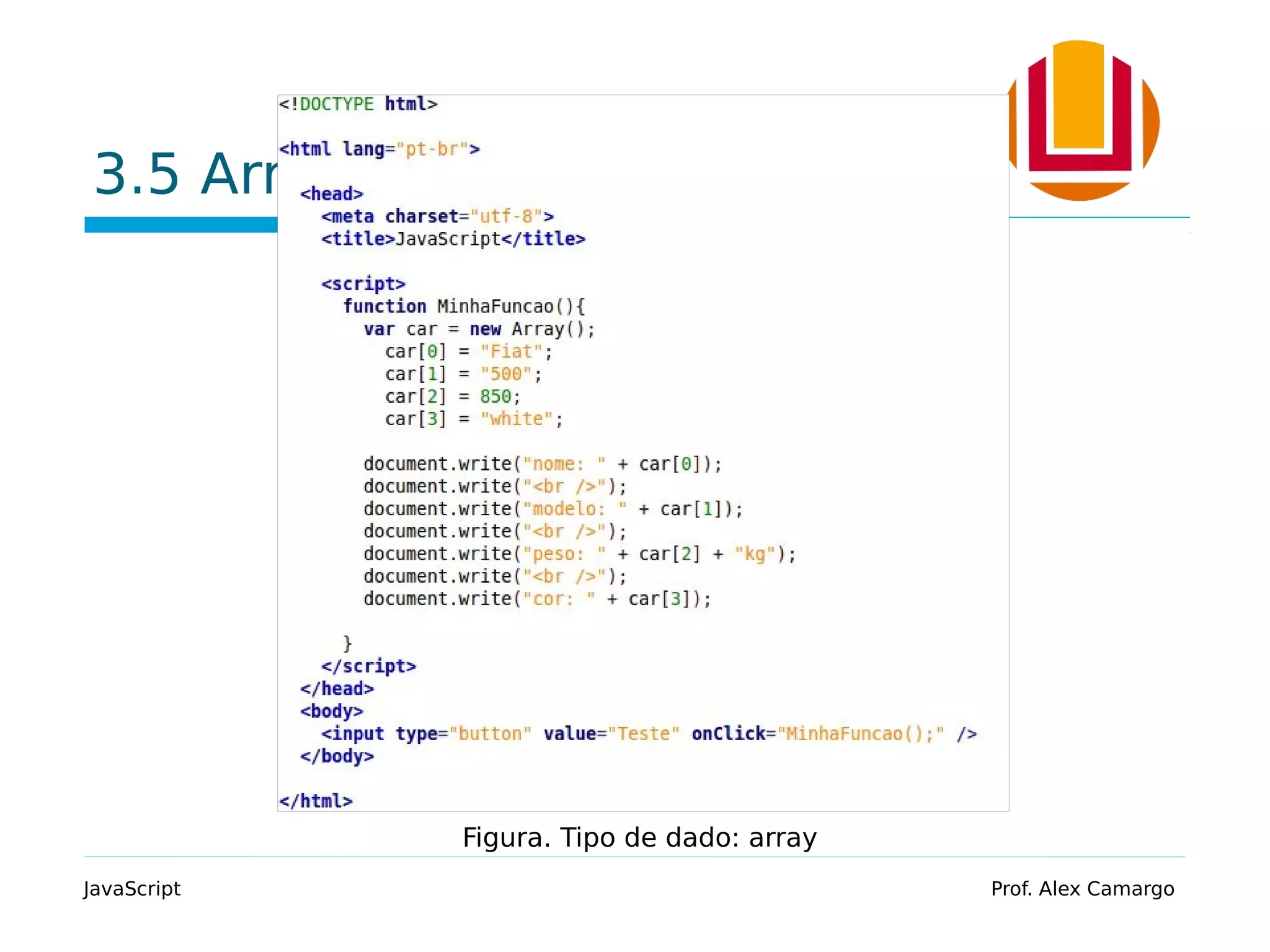 3.5 Array
JavaScript Prof. Alex Camargo
Figura. Tipo de dado: array
 
