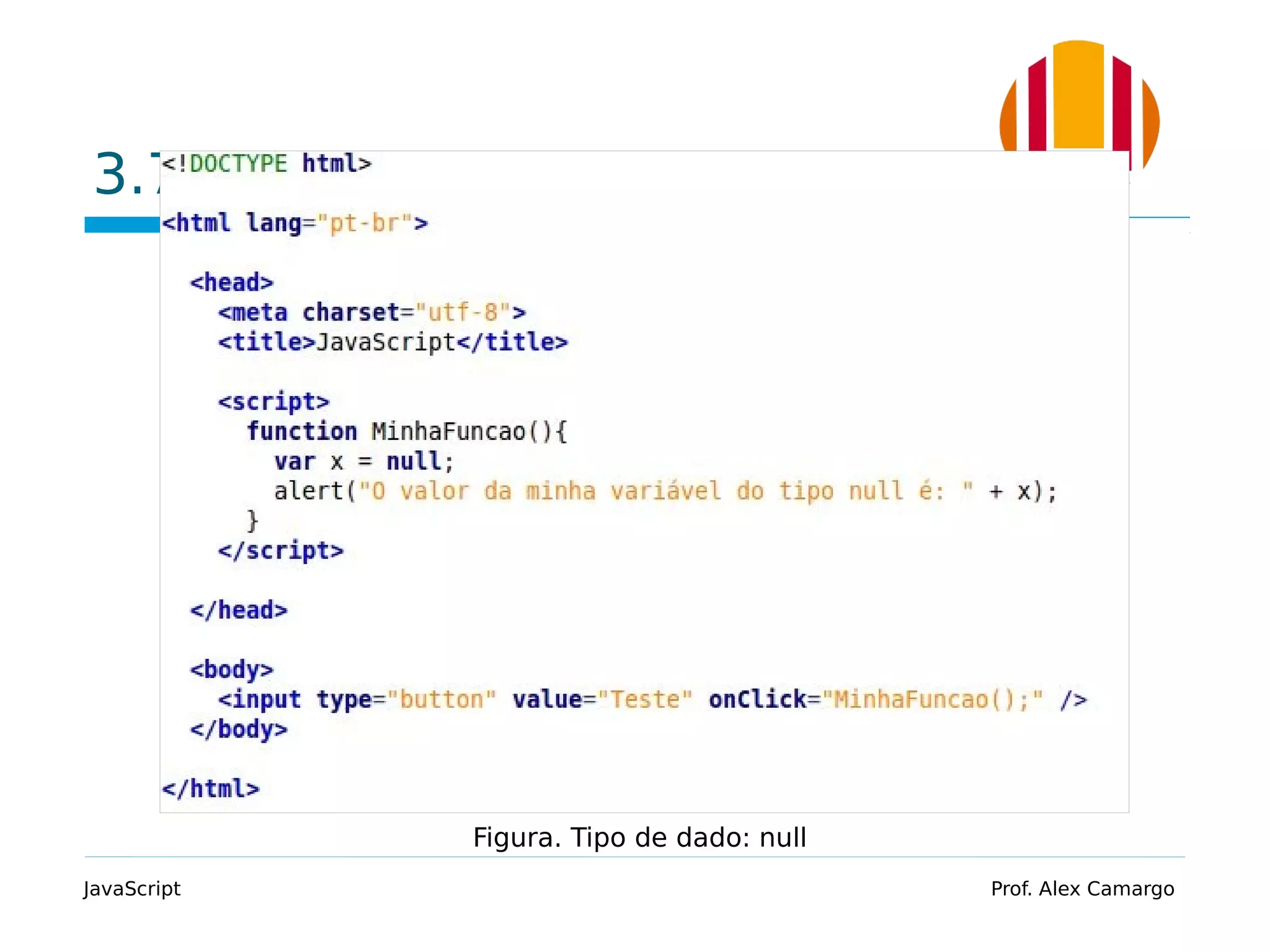 3.7 Null
JavaScript Prof. Alex Camargo
Figura. Tipo de dado: null
 