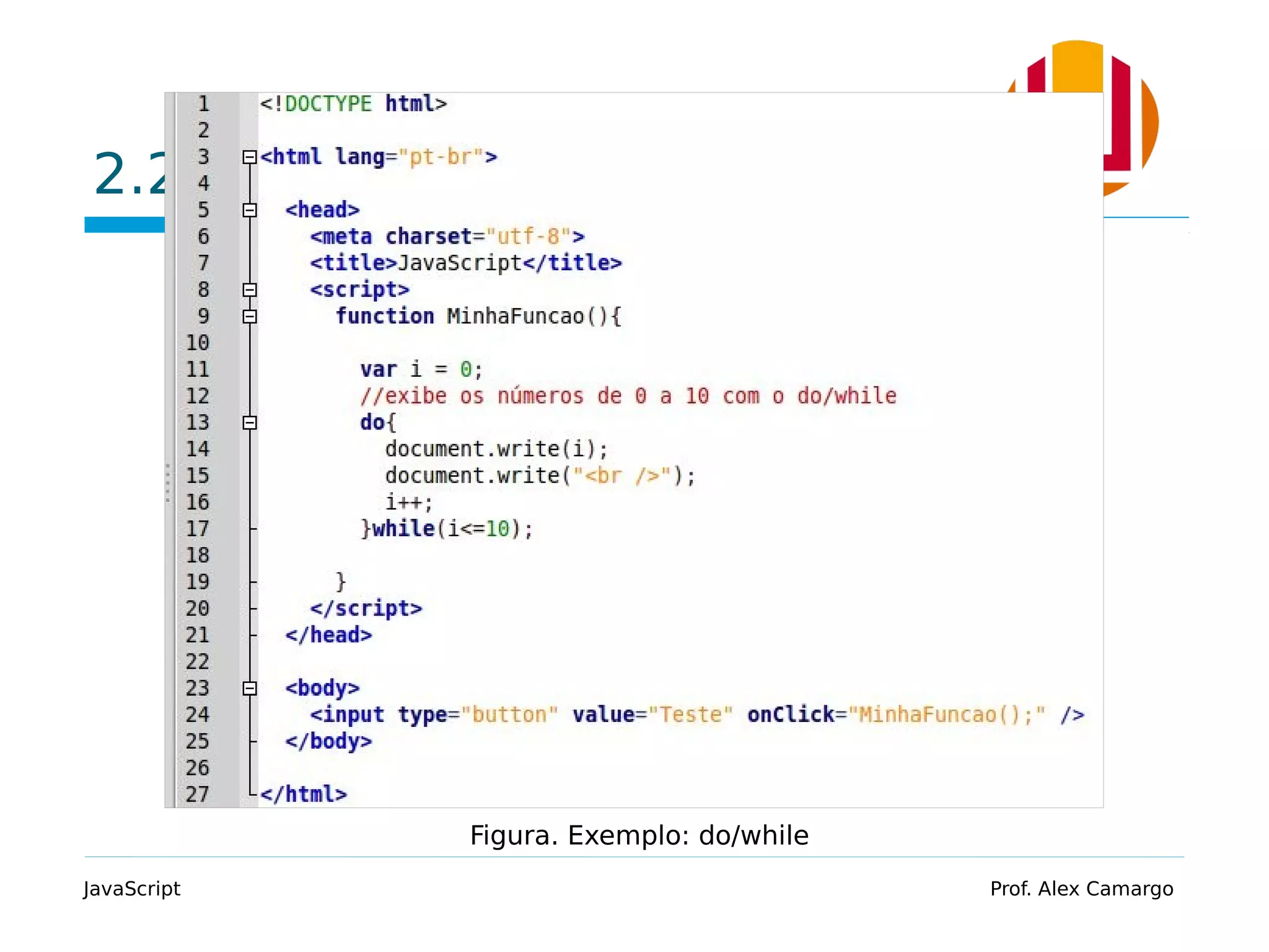 2.2 Exemplo JavaScript Prof. Alex Camargo Figura. Exemplo: do/while 