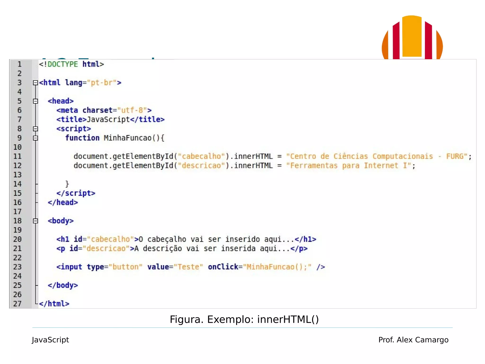4.2 Exemplo JavaScript Prof. Alex Camargo Figura. Exemplo: innerHTML() 