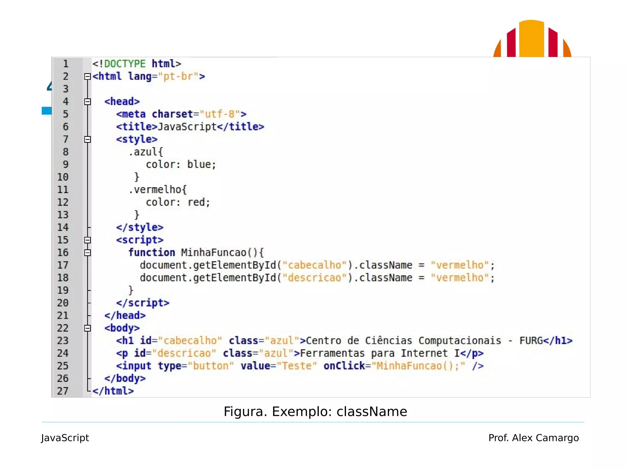4.2 Exemplo JavaScript Prof. Alex Camargo Figura. Exemplo: className 