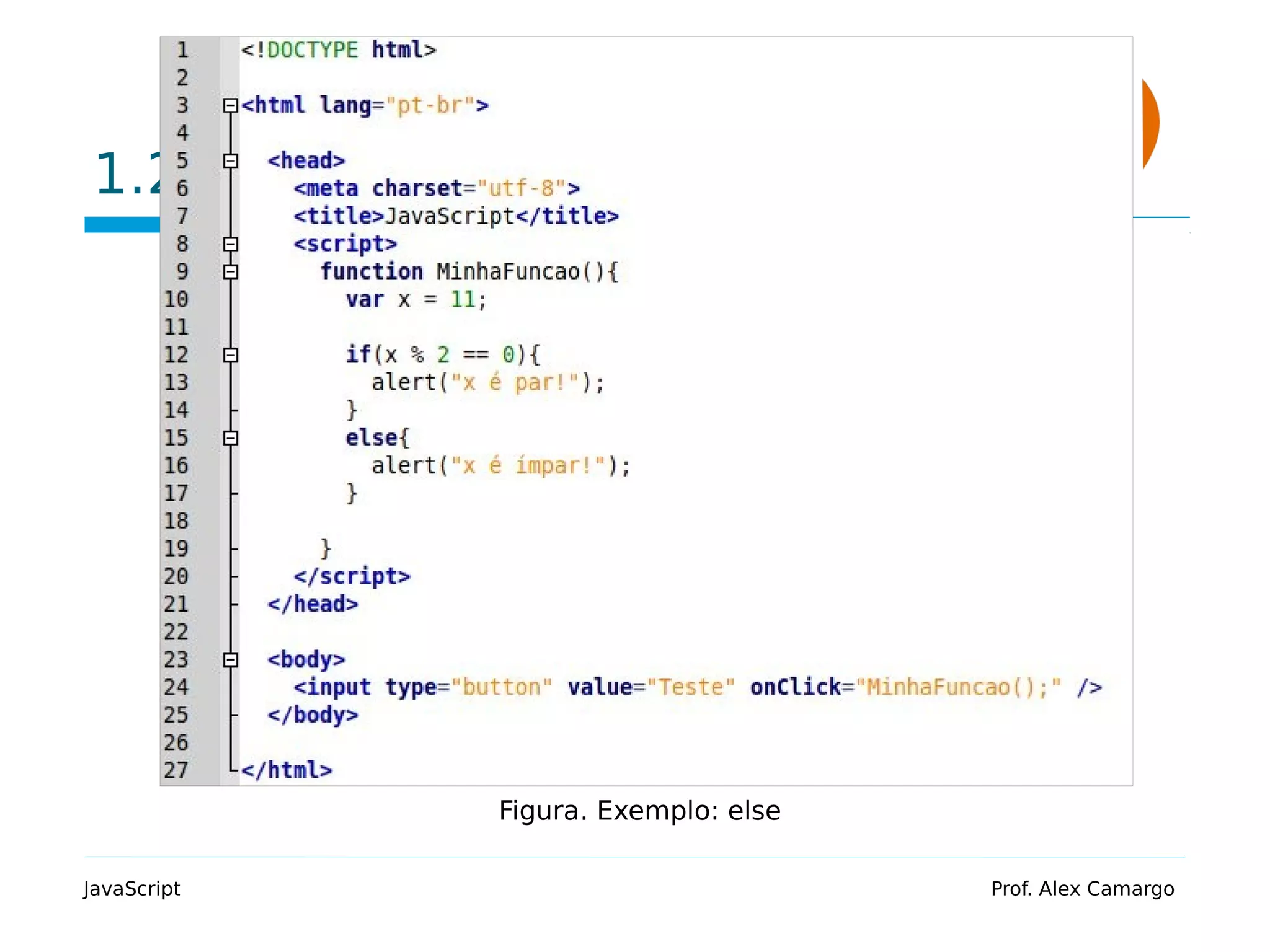 1.2 Exemplo JavaScript Prof. Alex Camargo Figura. Exemplo: else 