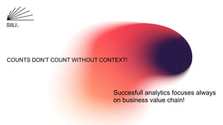 COUNTS DON’T COUNT WITHOUT CONTEXT!
Succesfull analytics focuses always
on business value chain!
 
