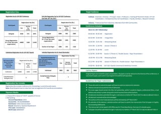 Ins tute: Chairman | Director | Principal | Dean | Professors | Training  Placement Heads |IIP Cell
Coordinators | Entrepreneurship Cell Coordinators | Faculty members | Research Scholars
Industry: ProfessionalsfromIndustries|Membersfrom HRD Communi es
March 22, 2017 (Wednesday)
09.00 AM - 09.30 AM - Registra on
09.30 AM - 10.30 AM - Inaugura on
10.30 AM - 10.45 AM - Networking Break
10.45 AM - 12.30 PM - Session I (Theme I)
12.30 PM - 01.30 PM - Lunch
01.30 PM - 03.00 PM - Session II (Theme II) | Parallel Session - Paper Presenta on I
03.00 PM - 03.15 PM - Networking Break
03.15 PM - 04.45 PM - Session III (Theme III) | Parallel Session - Paper Presenta on II
05.00 PM - 06.00 PM - SIIP 2017 Awards Ceremony  Valedictory Func on
Target Audience
Conference Schedule
Original Papers are invited for paper presenta on. All papers must be relevant to the themes of the conference. In
caseofjointpaper,eachauthormustregisterhimself/herselfseparately.
v Thosewhowishtosubmitthepaperwillhavetosubmitanabstractforselec on.
v Abstractshouldnotexceedthelimitof200words.
v The cover page should contain the tle, full authorship, author's academic degree, professional tles, e-mail
addressandcontactnumberalongwithabriefresumeoftheauthor/authors.
rd
v Allabstractsshouldbesubmi edthroughe-mailonlyonorbefore03 March2017torajkumar@seed-india.in
v Allabstractsreceivedwillbeacknowledged
v Theauthorsoftheshortlistedabstractswillbein matedby10 March2017
v On selec on of the abstract, selected authors will have to submit the manuscript of the full paper in English,
notexceeding5000words
v Themanuscriptistobetypedin MS OﬃcewordinTimesNewRoman,fontsize12indoublespace.
v Fullpapershouldbesubmi edthroughe-mailonlyonorbefore17 March2017torajkumar@seed-india.in
Participant
Registration Fee (Rs.)
Fee
Service
Tax
(15%)
Total
Delegate 2500 375 2875
Group Registration
(4 +1 from the same
organization)
10000 1500 11500
Participant
Registration Fee (Rs.)
Fee
Service
Tax
(15%)
Total
Delegate 2000 300 2300
Group Registration
(4 +1 from the same
organization)
8000 1200 9200
Author of the Paper 1000 150 1150
Award Nomination for
(Best Educational Administrator,
Best TP Officer,
Best IIP Cell Coordinator,
Best Entrepreneurship cell
Coordinator)
Registration Fee (Rs.)
Fee
Service
Tax (15%)
Total
Individual 3000 450 3450
Complimentary Delegate
Pass
1
Registra on Fees
Registra on Fee for SIIP-2017 Conference Early Bird Registra on Fee for SIIP-2017 Conference
(Last Date: 28 Feb, 2017)
Ins tu onal Registra on Fee for SIIP-2017 Awards Individual Registra on Fee for Award Nomina on
Registra onfeeincludesConferenceKit,Proceedings,LunchTeawithsnacks.
Note:Allpar cipantshavetomaketheirownarrangementsfortravelaccommoda on.
Registra on fee includes
Payment Modes
1.Cheque/DD infavourof“SEED”,payableatChennai
2.Netbanking
AccountPayeeName: SEED
AccountNo.:281302000000099
BankName:IndianOverseasBank
Branch:Velacherry-TaramaniRoadbranch
IFSC Code: IOBA0002813
MICR Code:600020207
Call for Papers
Guidelines for Paper Submission
SIIP Award 2017
(Best Institute
Industry
Partnership
Award)
Registration Fee (Rs.)
Fee Service
Tax
(15% )
Total
Institution 15000 2250 17250
Com plim entary
Delegate Pass
6
 