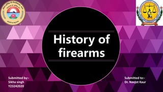 History of
firearms
Submitted by:-
Sikha singh
Y23242020
Submitted to:-
Dr. Navjot Kaur
 