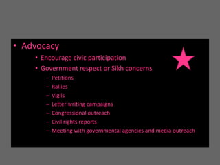 KESHKeeping of hair in natural state :		- living in harmony with the will of God. Symbolic : Khalsabrotherhood and Sikh faith They are to live the way God made them Turban  is part of the instruction 		*protect the hair- 	*keep a Sikh focused on his beliefs. 		* declares sovereignty, dedication, self-			respect, courage and piety