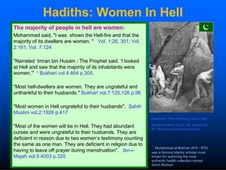 Hadiths: Women In Hell
The majority of people in hell are women:
Mohammed said, "I was shown the Hell-fire and that the
ma...